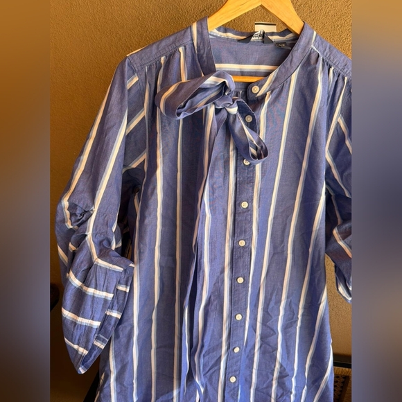 Lands' End Classic Blue & White Striped Dress Long Sleeved 100% Cotton - Picture 3 of 6